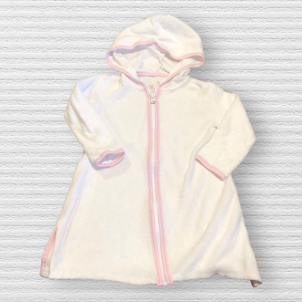 Classic Prep Ellie Cover Up Terry Hoodie White Pink Trim XS 4/5